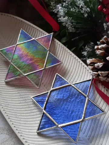 Set of 2 snowflake suncatchers, christmas ornaments, simple stained glass, Christmas decorations, Xmas tree star