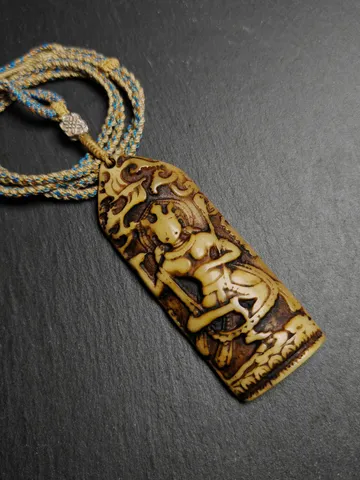 Gandhanra Vintage Yak Bone Carved Troma Nagmo Amulet - Tibetan Buddhist Black Dakini Female Deity Pendant $149.99
