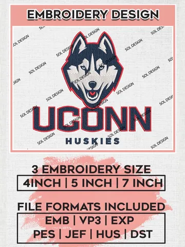 UConn Huskies Mascot Logo Machine Embroidery Design, NCAA UConn Huskies Embroidery Design Design files, NCAA Team Embroidery Designs, NCAA Machine Embroidery Designs, Digital Download $6.99