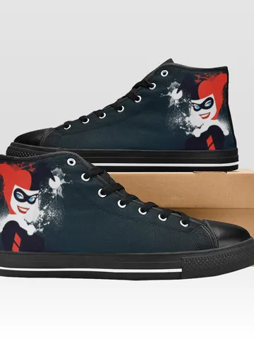 Harley Quinn Shoes, High-Top Sneakers, Handmade Footwear $59.97