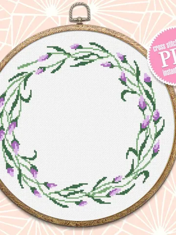 Flower wreath cross stitch pattern PDF Floral frame cross stitch chart, Easy cross stitch border Your text here, Flowers hoop art design #Y2 $4.10