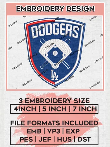 Dodgers MLB Sign Logo Embroidery Files, MLB Los Angeles Dodgers Team Embroidery Designs, MLB Teams, 3 sizes, MLB Machine embroidery designs, Digital Download