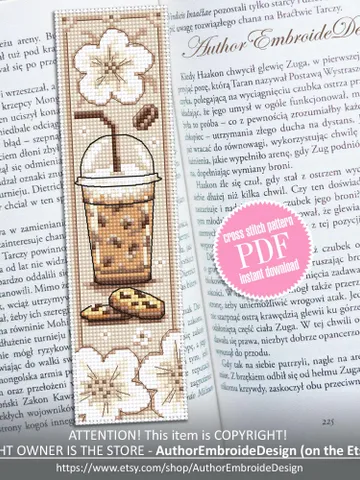 Coffee bookmark cross stitch pattern PDF download Coffee cross stitch chart, Bookmark pattern digital PDF, Iced coffee glass  #B377 $4.40