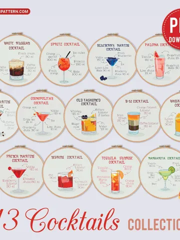 Cocktail Collection Bundle of 13 Cross stitch pattern | Embroidery Pattern | Instant Download | Embroidery Designs $32.58
