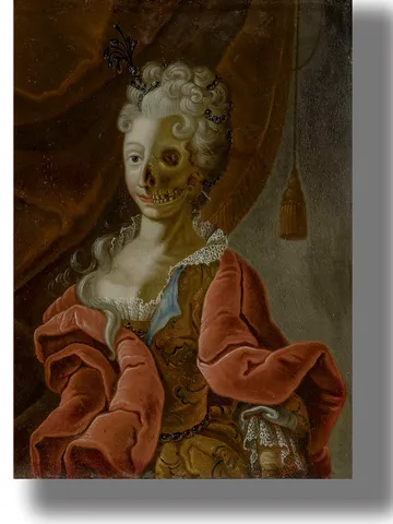 Half woman half death. Dark baroque painting. $21.00