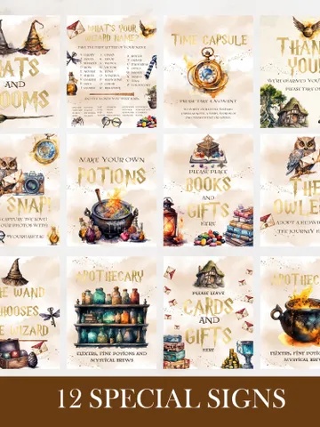 11 WIZARD SIGNS Wizard Baby Shower; Magic School Baby Shower template; The Owlery; The wand chooses the Wizard; Hats and Brooms; wf55 $16.26