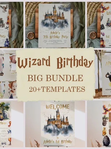 The Chosen One Big Bundle; Wizard Birthday Party Bundle Templates; Magic School Birthday Party Template; Wizard Party Template; Wiz1320 $46.00