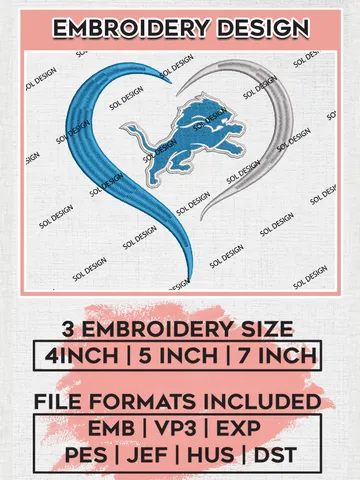 Detroit Lions Embroidery Design Files, NFL Lions, NFL Embroidery Designs, NFL Detroit Lions Machine Embroidery Design, Digital Download $6.99