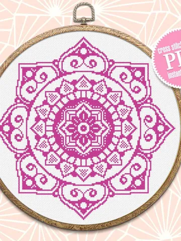 Mandala cross stitch pattern download PDF, Monochrome mandala digital PDF, Floral ornament cross stitch chart, Modern beginner stitch #M88 $4.60
