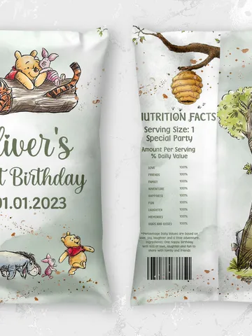 Editable Chips Label Hundred Acre Wood First Birthday party chips label; Winnie the Pooh Party; Classic Pooh Party Birthday ; wp2 $10.45
