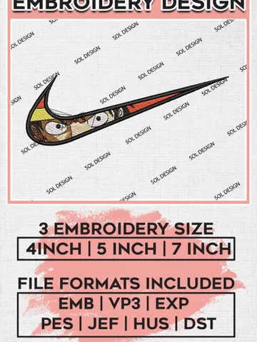 Monkey D Luffy Nike Embroidery Designs, Luffy Embroidery Files, One Piece Anime Machine Embroidery Pattern EMB_ANIME_155