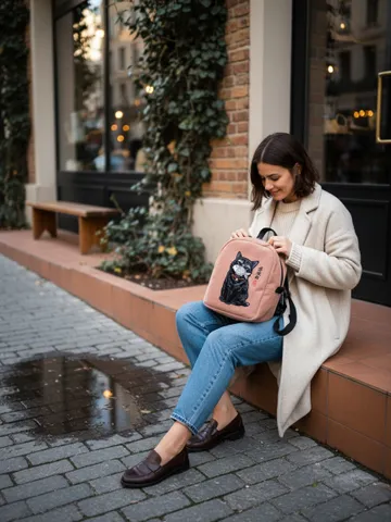Mo's cat embroidery backpack