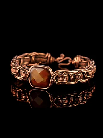 Copper wire wrapped brown agate bracelet Unique woven copper wire bangle $89.00