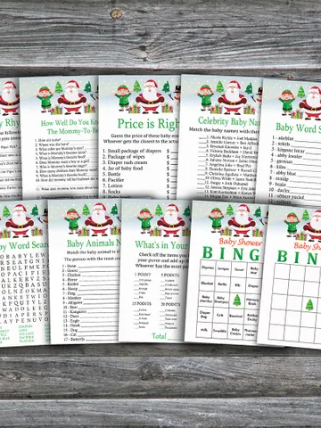 Happy santa baby shower games bundle,Christmas Baby Shower games package,Fun Baby Shower Games,9 Printable Games-251 $5.95
