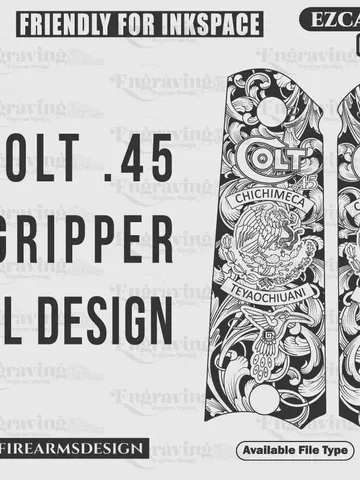 Colt .45 Gripper Design With Scroll svg,lasercut,laserengraving,fiberlaser,engravingfiles,laserpattern,engravingdesign,engravingpattern $29.99