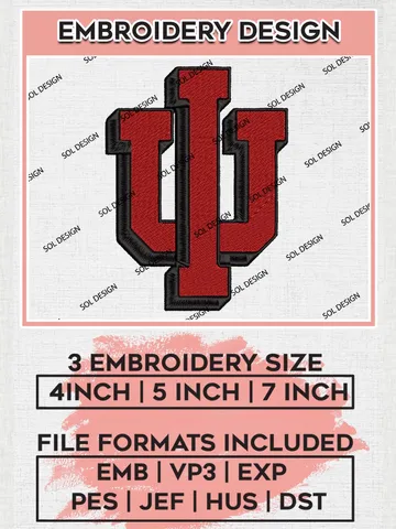 NCAA Indiana Hoosiers Team Logo Machine Embroidery Design, NCAA Indiana Hoosiers Team Design Design files, NCAA Team Embroidery Designs, NCAA Machine Embroidery Designs, Digital Download $6.99