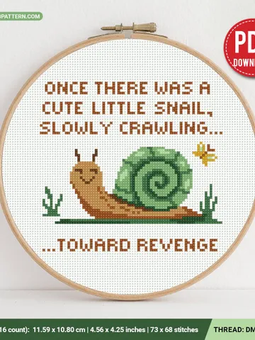 Snail Cross stitch pattern, Joke, Funny Cross stitch Chart, animals, Humor Quote, beginner counted, modern, DIY, embroidery, instant PDF $4.74