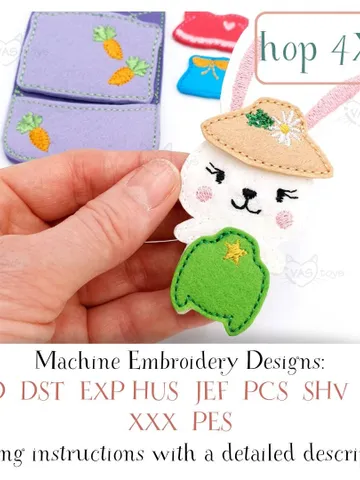 Bunny Dress Up Doll & Bed Pocket ITH Embroidery Design Set, Felt Paper Doll Clothes Pattern, Quiet Book Toy 4x4 Hoop $5.00