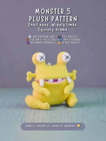 PDF Plush Toy Pattern – Snail-Eyed Monster with Pocket Mouth $9.50