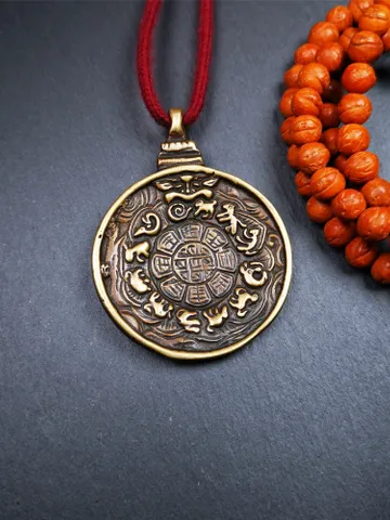 Gandhanra Vintage Tibetan Buddhist Calendar Badge,Manjusri Melong Mirror, SIPAHO Amulet(srid pa ho),Made of Brass,2.28" $129.99