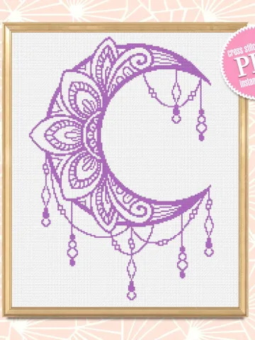 Crescent moon cross stitch pattern PDF download Mandala cross stitch chart, Mandala moon pattern digital PDF, Moon ornament embroidery #M192 $4.60