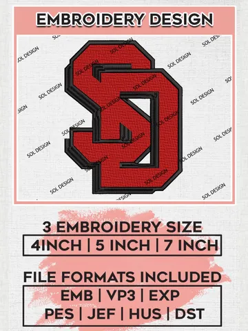 NCAA SD Coyotes Team Logo Machine Embroidery Design, NCAA South Dakota Coyotes Team Design Design files, NCAA Team Embroidery Designs, NCAA Machine Embroidery Designs, Digital Download $6.99