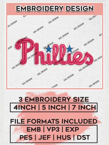 MLB Wordmark Logo Embroidery Files, MLB Philadelphia Phillies Team Embroidery, MLB Teams, 3 sizes, MLB Machine embroidery designs, Digital Download $6.99