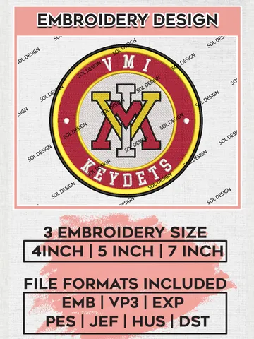 NCAA VMI Keydets Round Logo Embroidery, NCAA VMI Keydets Logo Embroidery files, NCAA Teams, Machine embroidery designs, Digital Download