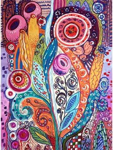 Kandinsky Flower Style Abstract Painting Floral Original Art Watercolor Artwork Flowers Wall Art 16 by 11 by TatianaArtShop $156.00