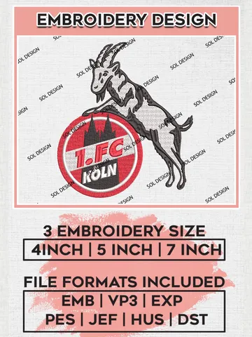 FC Cologne Embroidery Design, Bundesliga Logo Embroidery, Bundesliga FC Cologne Machine Embroidery, Machine Embroidery Design $6.99