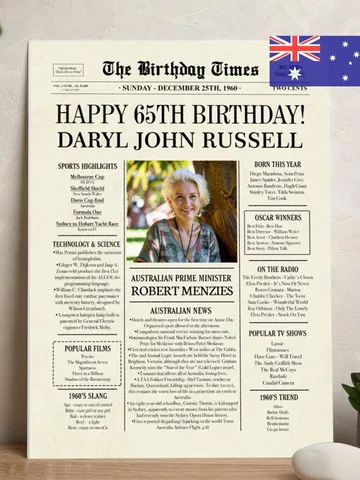 Australian 65th Birthday gift, 1960 fun facts Printable poster, 1960 Australian facts, 65th Birthday Decoration, Back in 1960 Digital File $15.00