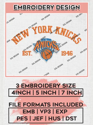 NBA New York Knicks Basketball Team Est Logo Embroidery Design, NBA New York Knicks Logo Embroidery Files, Basketball Team Machine Embroidery, Machine Embroidery Design