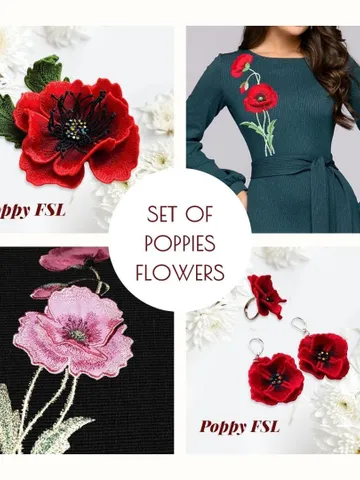 Set of poppies flowers FSL (40% discount) Machine embroidery design Digital embroidery pattern Free standing lace flower file $16.17