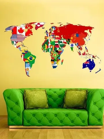 World Map Wall Decal – Large Vinyl Sticker for Office, Classroom or Kids Room, Travel Wall Art, Removable Mural, Geography Decor col347 $27.99