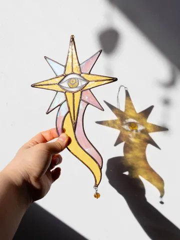 Stained glass ornament, Celestial home decor, Star Art $108.00