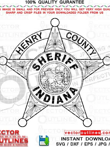 Henry County Indiana Sheriff Star Svg Badge Vector Line art, CNC Cutting, Laser Engraving, Cricut, Vinyl Cut, Digital Cutting Machine file $5.00