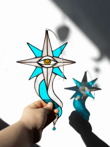 Stained glass ornament, Celestial home decor, Star Art $108.00
