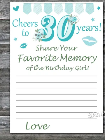30th Birthday Favorite Memory of the Birthday Girl,Adult Birthday party game-fun games for her-Instant download $1.50