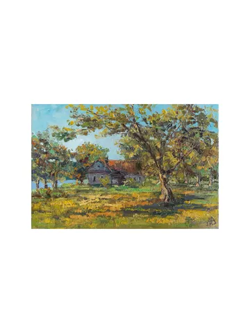 House Painting 8x12" Cottage Landscape ORIGINAL ART Impressionist Sunlit Trees Artwork Signed by artist Marina Chuchko $191.00