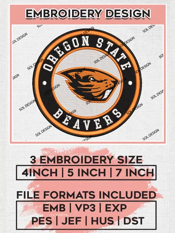 NCAA Oregon State Beavers Round Logo Embroidery, NCAA Oregon State Beavers Embroidery Design files, NCAA Teams, NCAA Machine embroidery designs, Digital Download