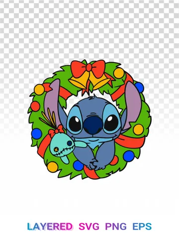 🎄 Stitch Christmas SVG, Disney Lilo Stitch Wreath PNG $1.99