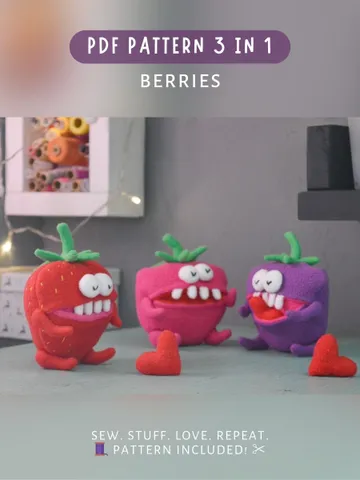 PDF Plush Toy Pattern Set β Fleece Berry Softies Trio $22.00