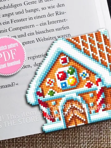 Gingerbread corner bookmark cross stitch pattern PDF download Gingerbread house cross stitch chart, Christmas bookmark pattern digital #B390 $4.10