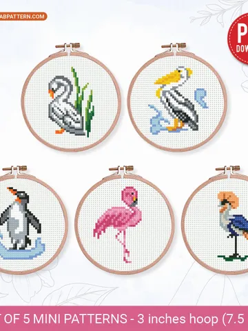 Bundle mini Birds 5 Cross stitch patterns, contemporary, Abstract, 3 inches, beginner, Tiny, modern chart, gift DIY, embroidery, instant PDF $9.21