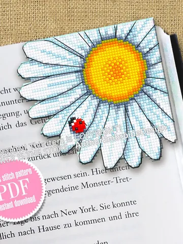 Corner bookmark cross stitch pattern PDF download Chamomile cross stitch chart, Flower bookmark pattern digital PDF Bookmark for women #B314 $4.10