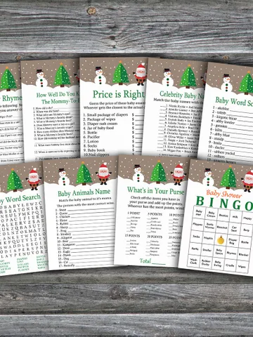 Cute Santa baby shower games bundle,Cristmas Baby Shower games package,Fun Baby Shower Games,9 Printable Games-237 $5.95