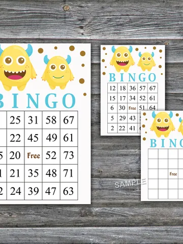 Monster bingo cards,Cute Monster bingo game,Monster Printable bingo cards,60 Bingo Cards,INSTANT DOWNLOAD--381 $3.95