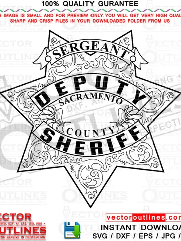 Sergeant Deputy Sheriff Badge Sacramento County Sheriff Star Svg Badge Vector Line Art, CNC Cutting, Laser Engraving, Cricut, Vinyl Cut, Cutting Machine File $5.00