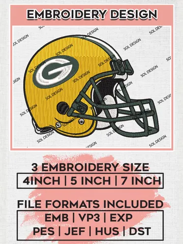 Green Bay Packers Helmet Embroidery Designs, NFL Packers, NFL Embroidery Designs, NFL Green Bay Packers Machine Embroidery Design, Digital Download