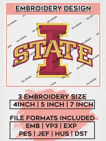 Iowa State Cyclones Logo Machine Embroidery Design, NCAA Iowa State Cyclones Embroidery Design Design files, NCAA Embroidery Designs, NCAA Machine Embroidery Designs, Digital Download $6.99